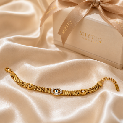 Gold Evil Eye Mesh Bracelet