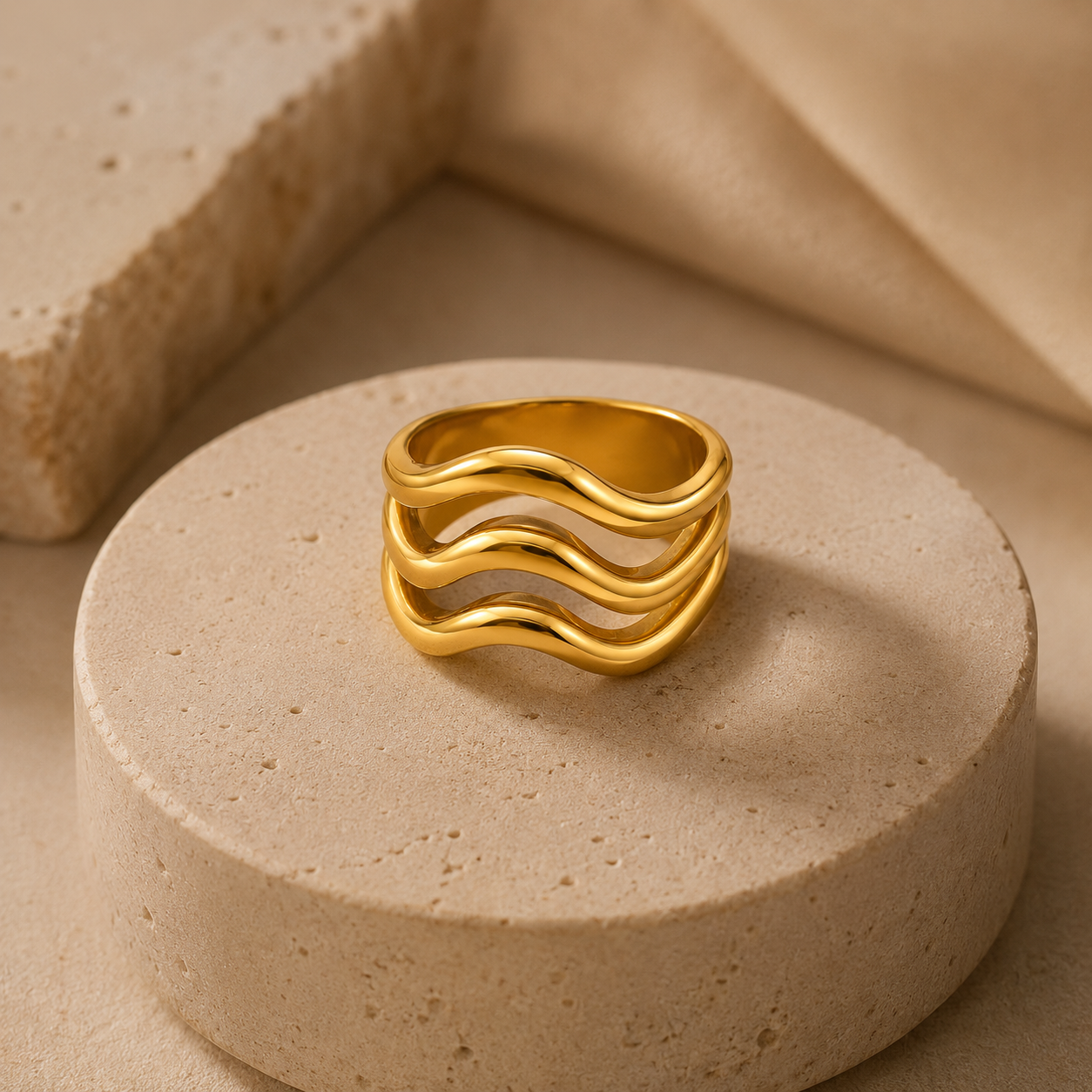 Golden Wave Statement Ring