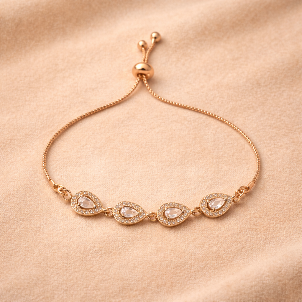 Rose Gold Teardrop CZ Adjustable Bracelet