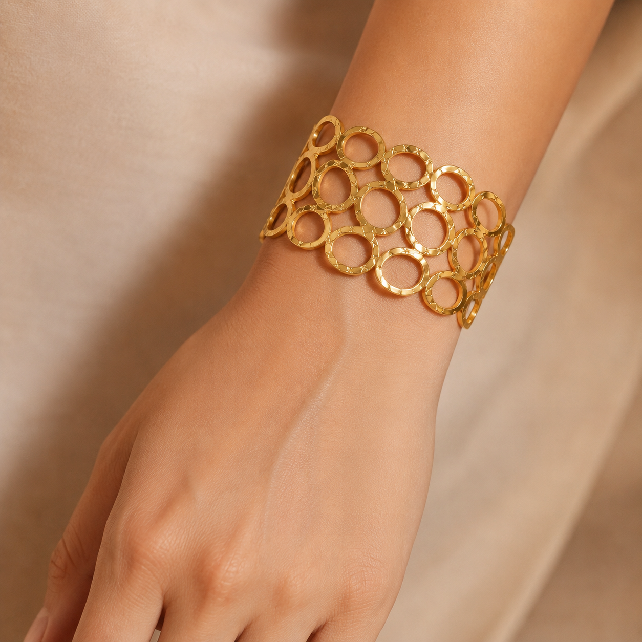 Geometric Oval Gold Cuff Bracelet