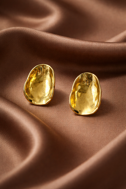 Gold Oval Stud Earrings