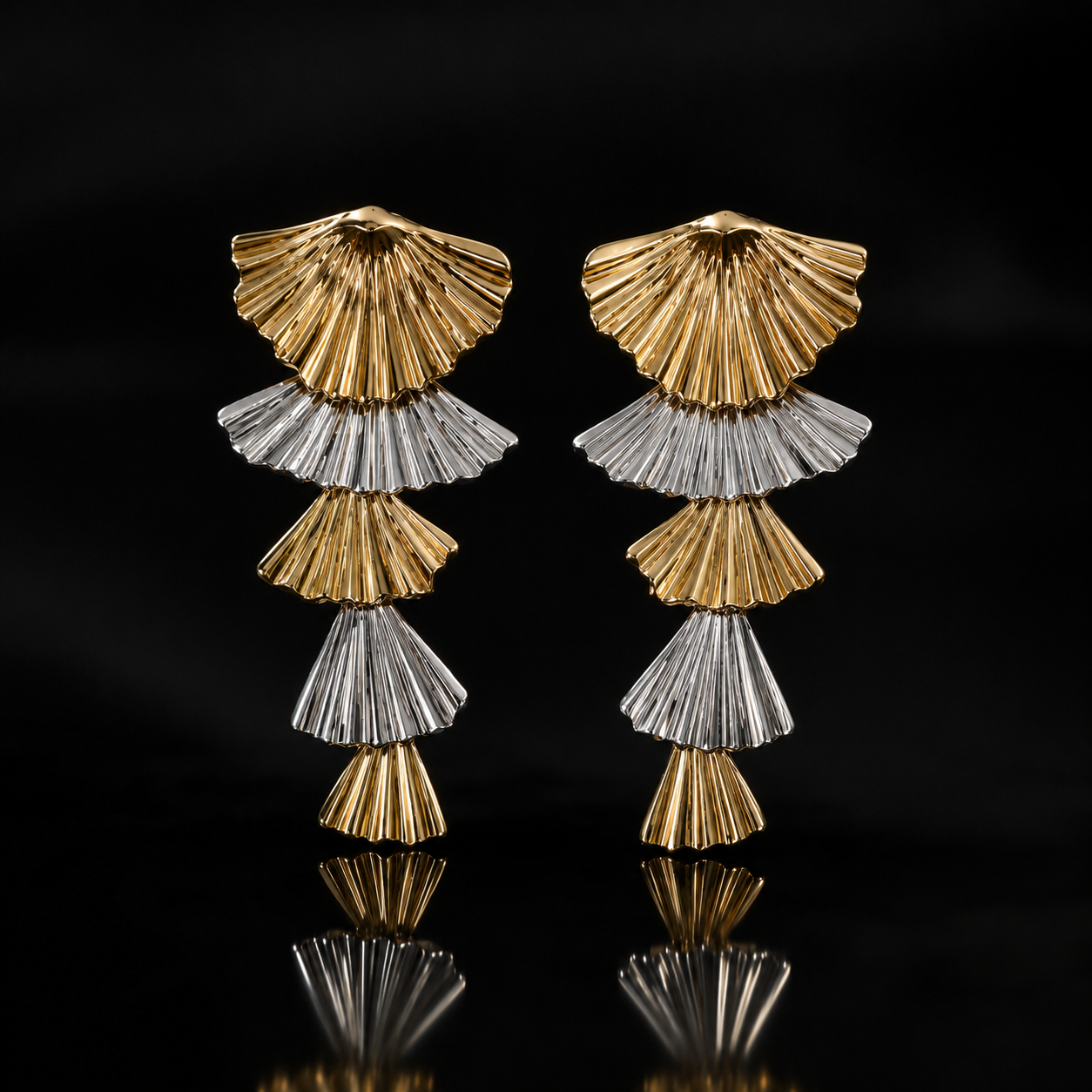 Gold & Silver Fan Drop Earrings