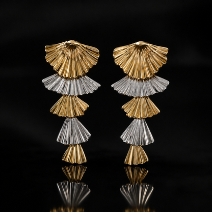 Gold & Silver Fan Drop Earrings