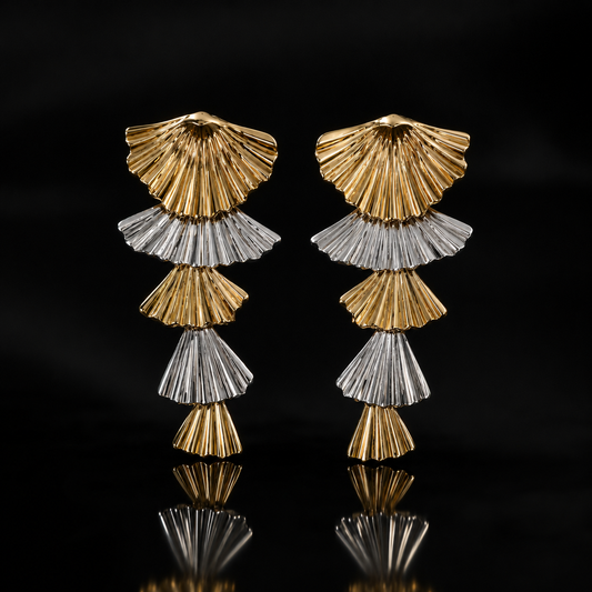 Gold & Silver Fan Drop Earrings