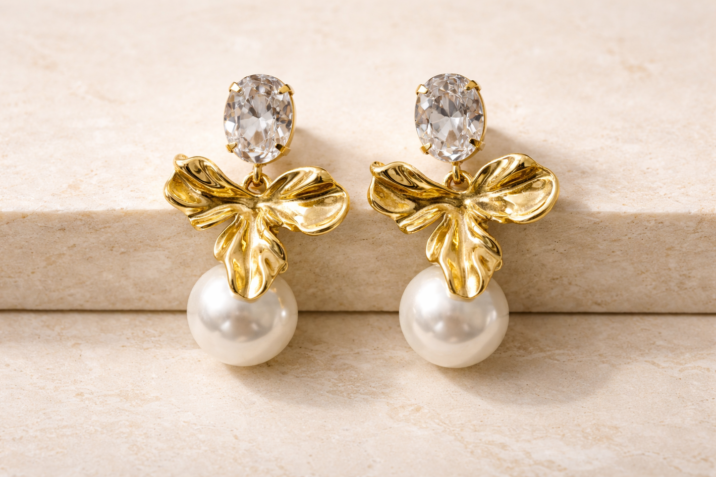 Gold Pearl Drop Stud Earrings