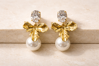 Gold Pearl Drop Stud Earrings