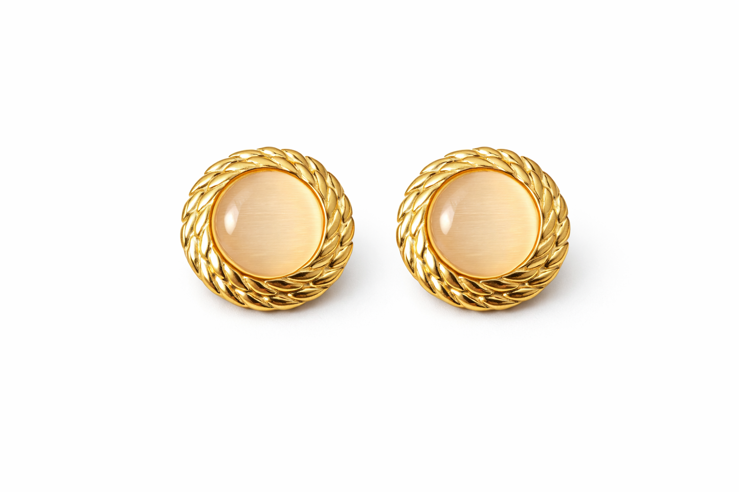 Gold Round Stone Stud Earrings
