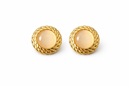 Gold Round Stone Stud Earrings