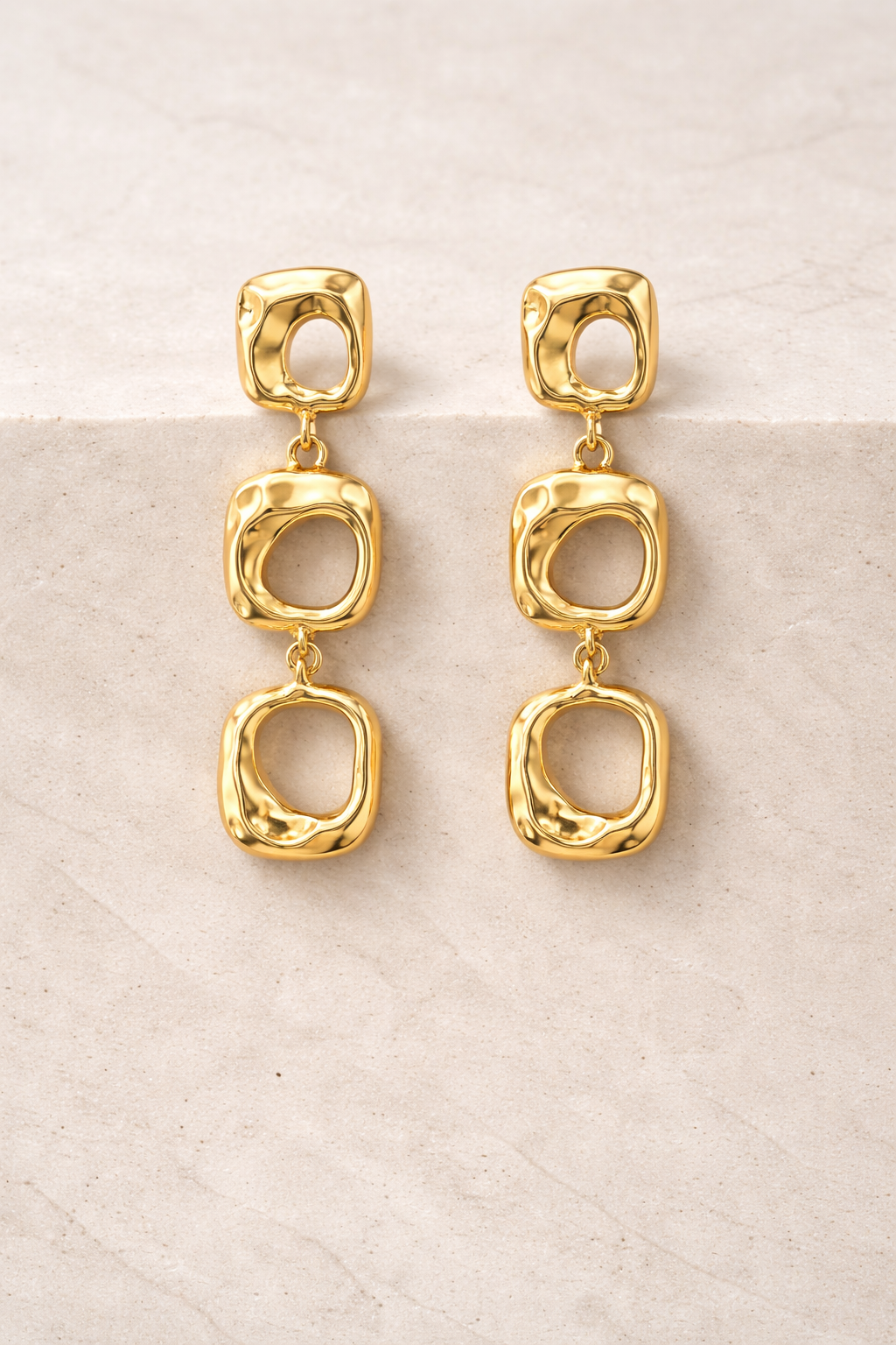 Gold Square Link Drop Earrings
