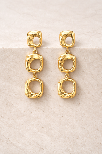 Gold Square Link Drop Earrings