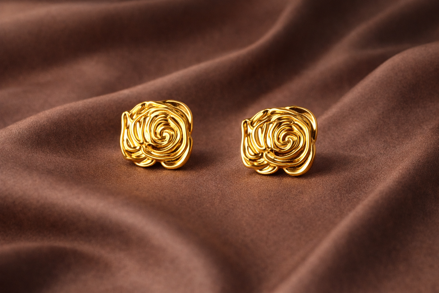 Gold Rose Swirl Stud Earrings