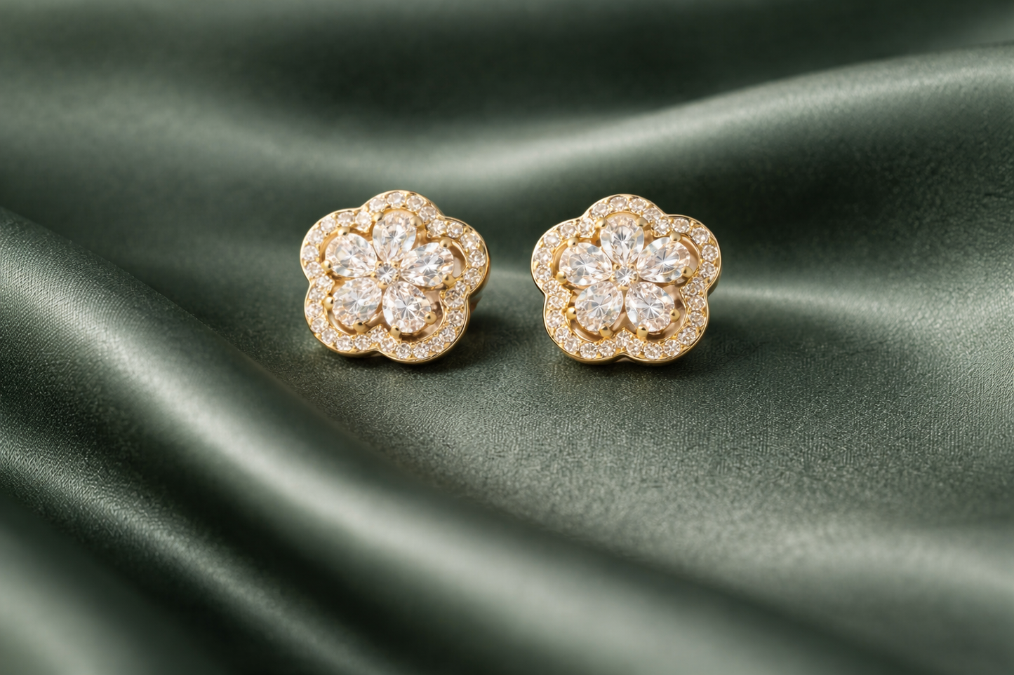 Gold Crystal Flower Stud Earrings