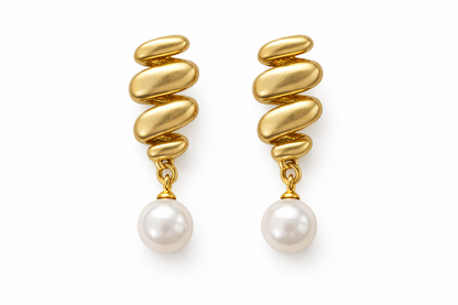 Gold Wing Pearl Drop Stud Earrings