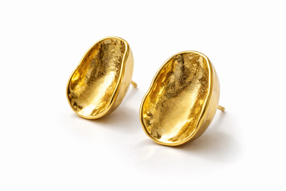 Gold Oval Stud Earrings