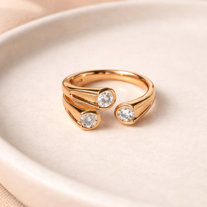 Gold Triple Crystal Open Wrap Ring