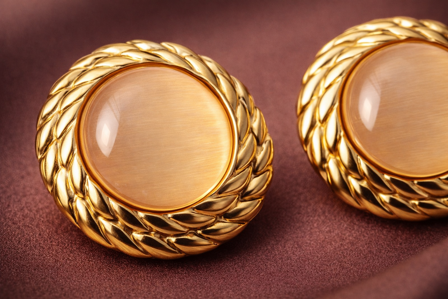 Gold Round Stone Stud Earrings