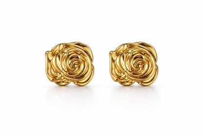 Gold Rose Swirl Stud Earrings