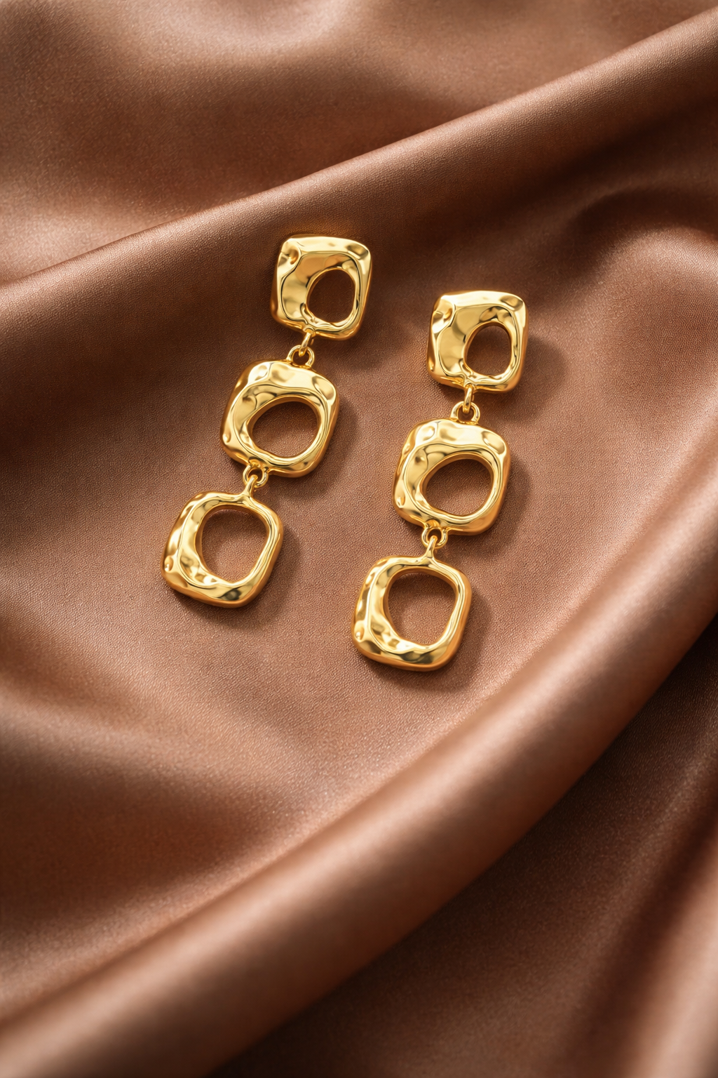 Gold Square Link Drop Earrings