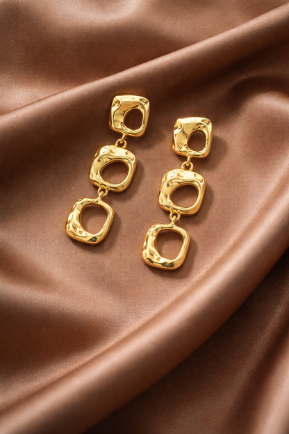 Gold Square Link Drop Earrings
