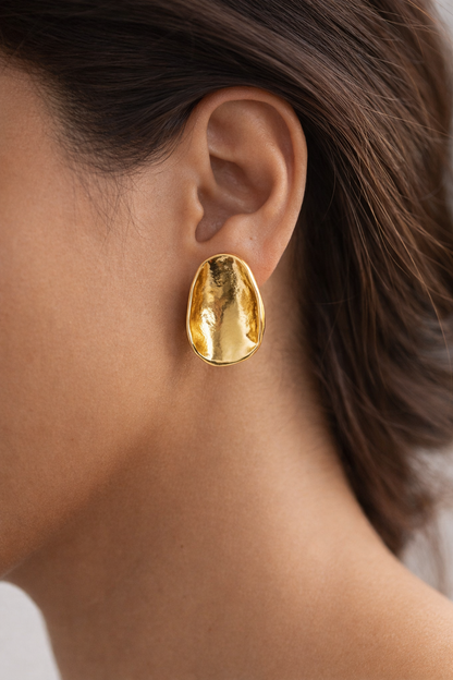 Gold Oval Stud Earrings